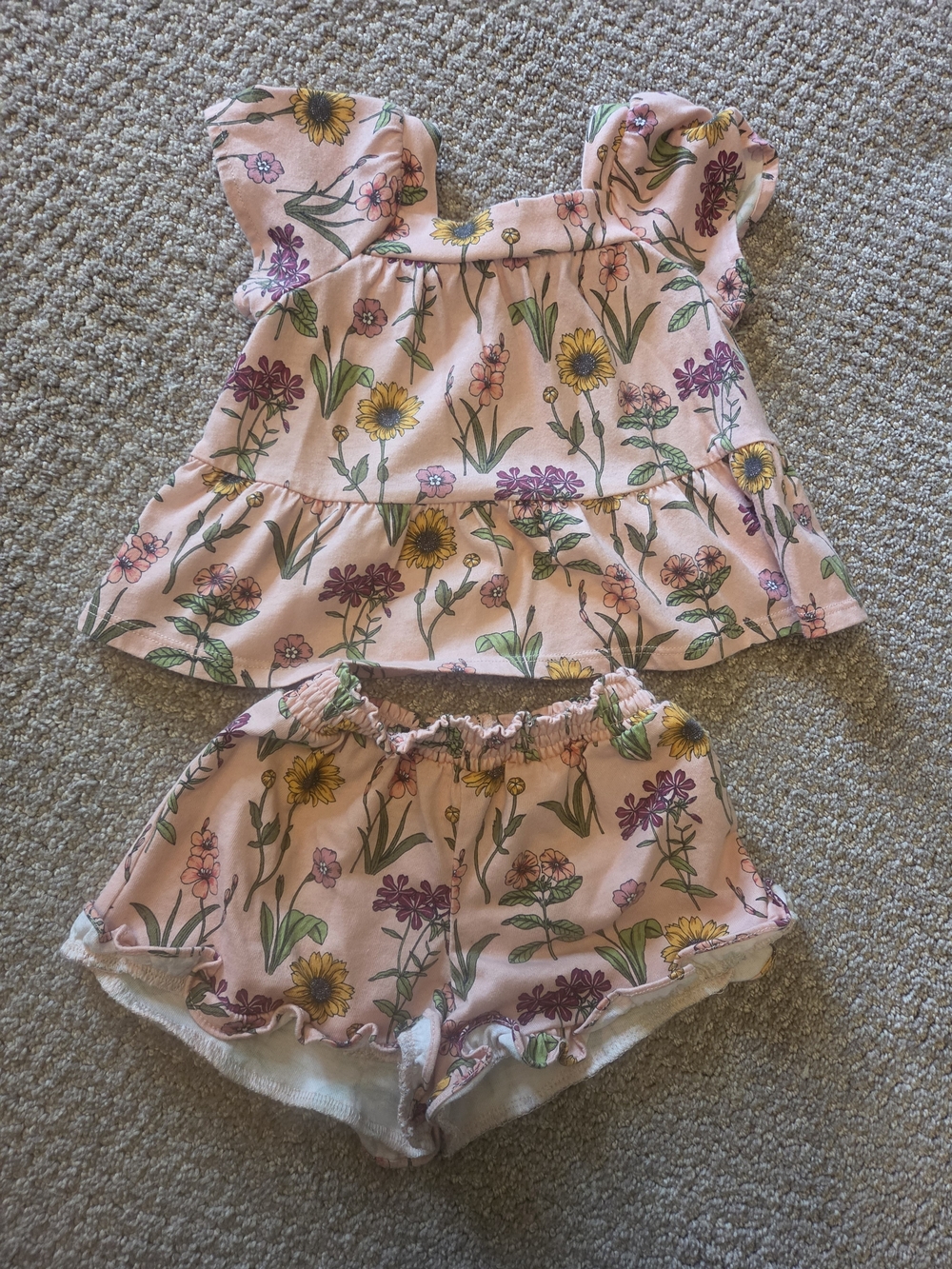 The Children's Place Pink Floral Ruffle Tank & Shorts Set